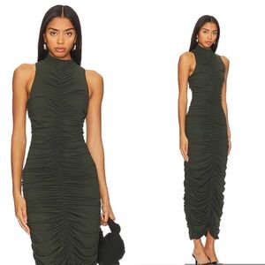 Susana Monaco Gathered Mock Neck Midi Dress in Hunter